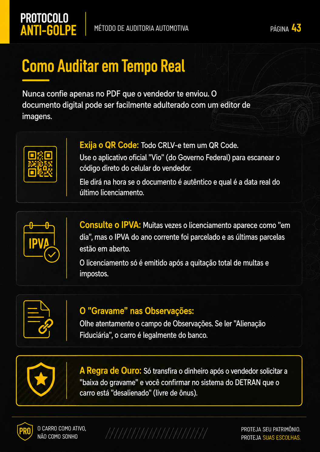 Página 44 real do Protocolo Anti-Golpe - checklist da vistoria cautelar independente