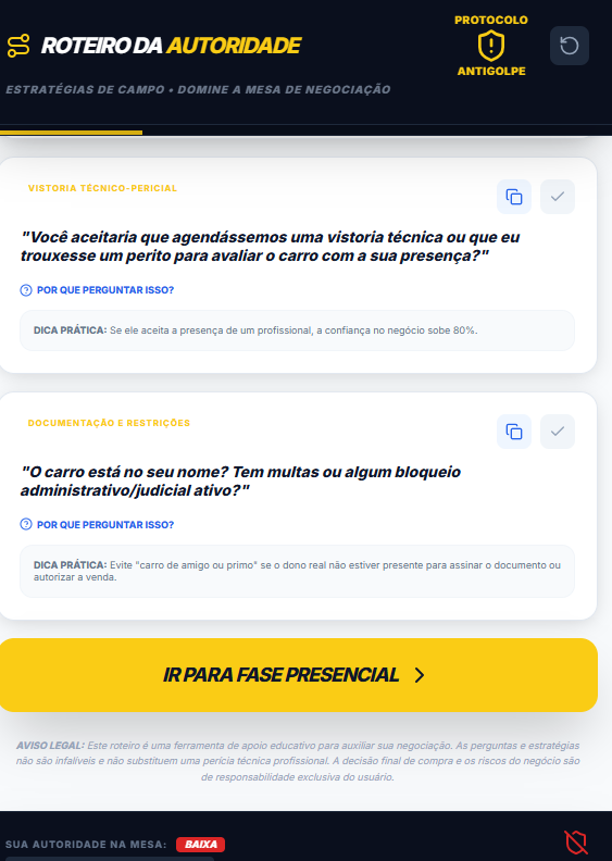 Interface do Roteiro da Autoridade - tela 2